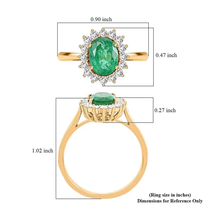 Luxoro AAA Kagem Zambian Emerald and G-H I2 Diamond 2.18 ctw Ring in 14K Yellow Gold (Size 10.0)