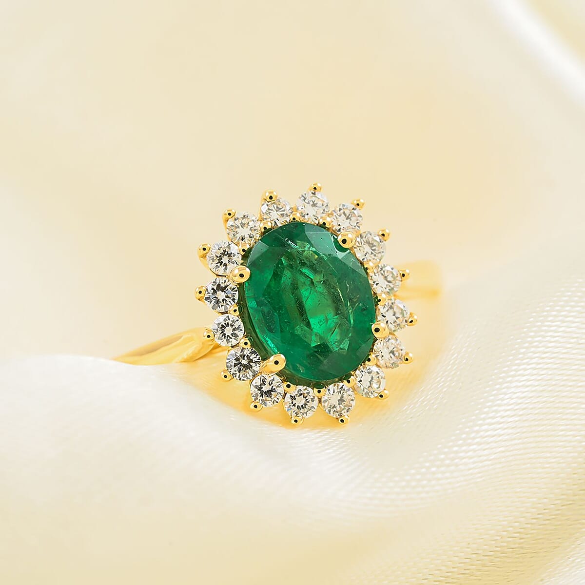 Luxoro AAA Kagem Zambian Emerald and G-H I2 Diamond 2.18 ctw Ring in 14K Yellow Gold (Size 8.0) (Del. In 10-15 Days) image number 1