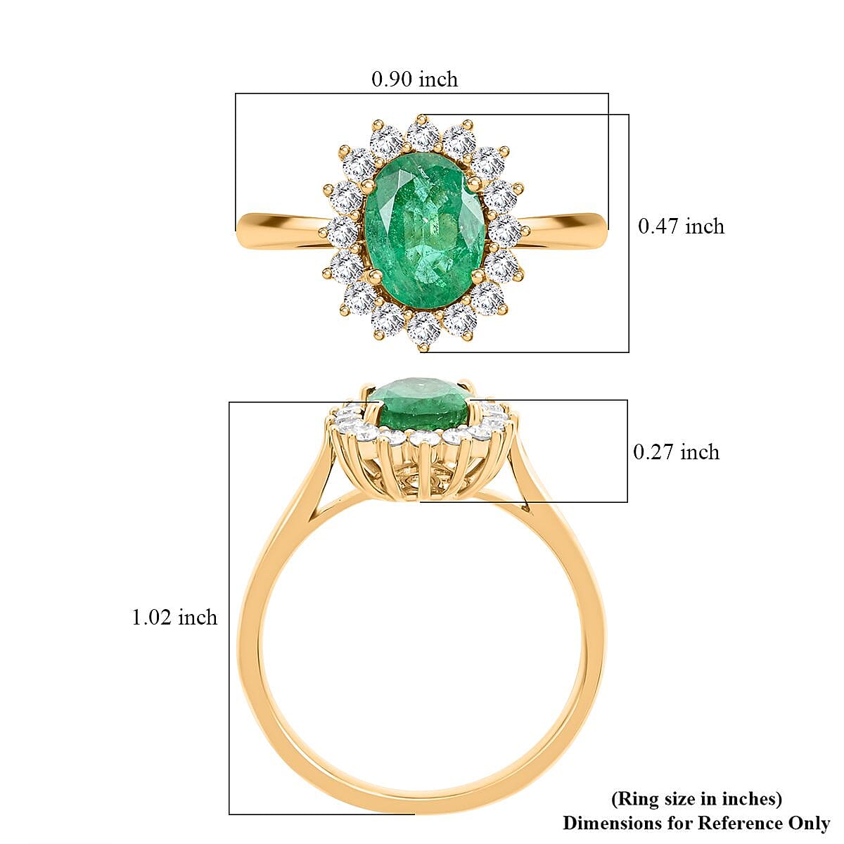 Luxoro AAA Kagem Zambian Emerald and G-H I2 Diamond 2.18 ctw Ring in 14K Yellow Gold (Size 9.0) (Del. In 10-15 Days) image number 5