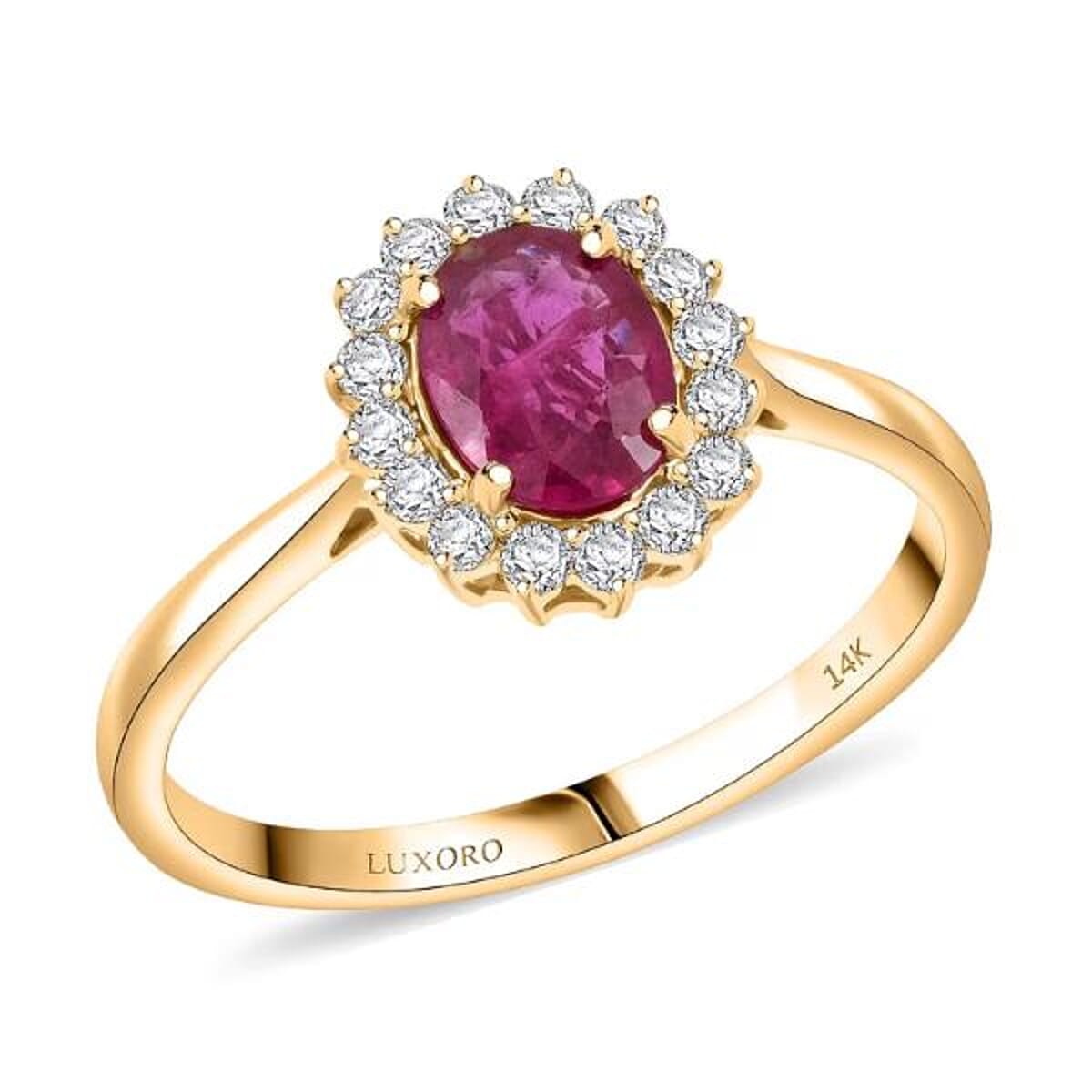 Luxoro AAA Mozambique Ruby and G-H I2 Diamond 1.79 ctw Ring in 14K Yellow Gold (Size 6.0) image number 0