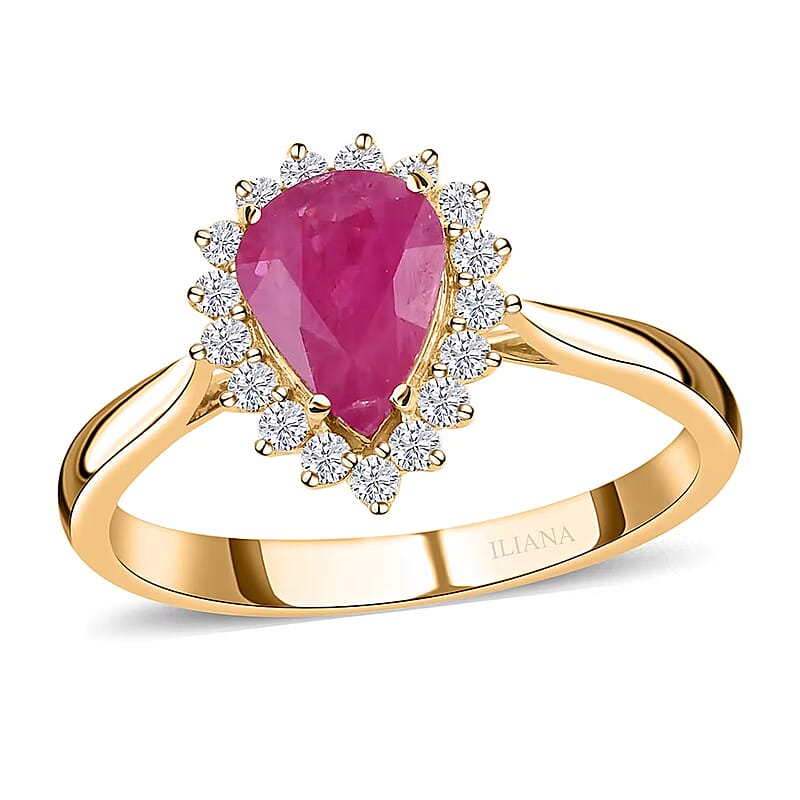 Luxoro AAA Mozambique Ruby and G-H I2 Diamond 1.38 ctw Ring in 14K Yellow Gold (Size 10.0)