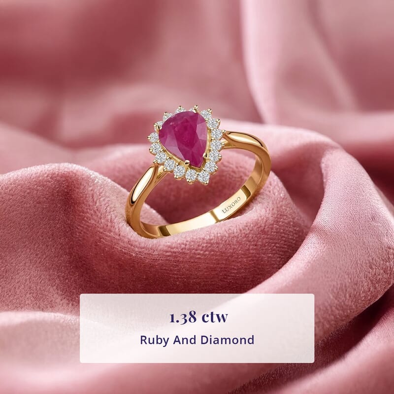 Luxoro AAA Mozambique Ruby and G-H I2 Diamond 1.38 ctw Ring in 14K Yellow Gold (Size 10.0)