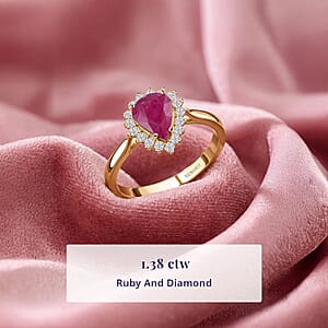 Luxoro AAA Mozambique Ruby and G-H I2 Diamond 1.38 ctw Ring in 14K Yellow Gold (Size 7.0)