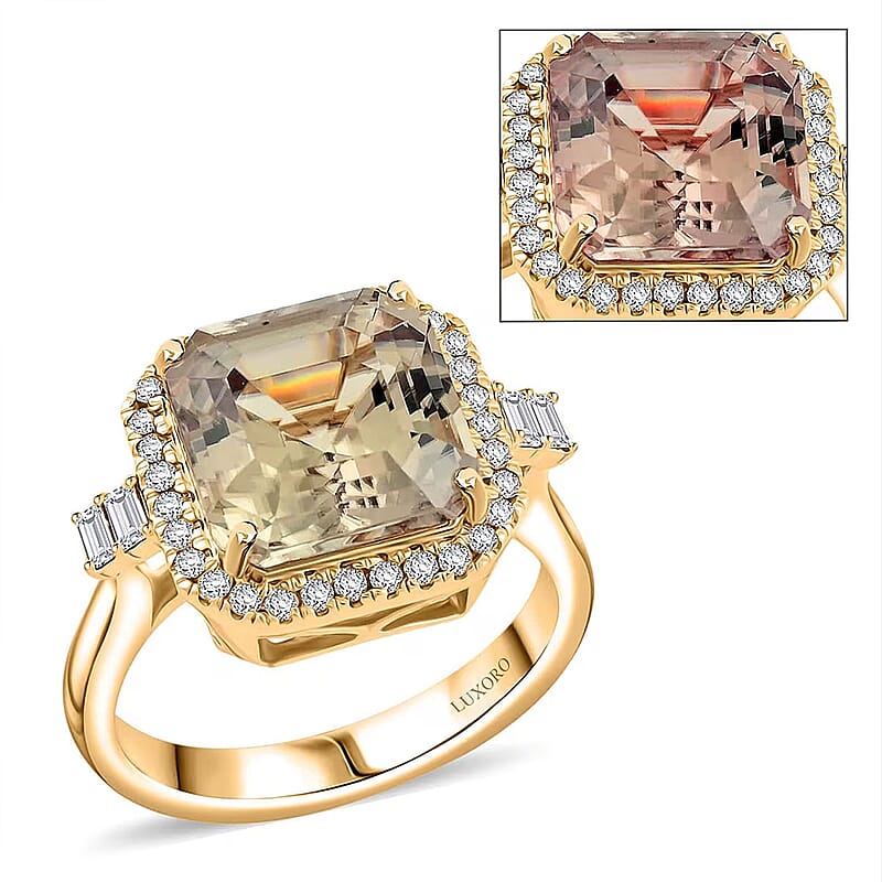 Luxoro AAA Turkizite and G-H I2 Diamond 5.96 ctw Ring in 14K Yellow Gold (Size 10.0)