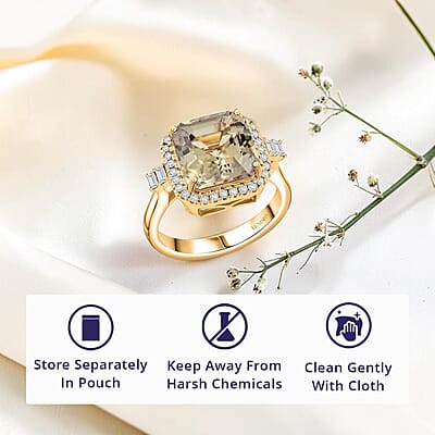 Luxoro AAA Turkizite and G-H I2 Diamond 5.96 ctw Ring in 14K Yellow Gold (Size 10.0)