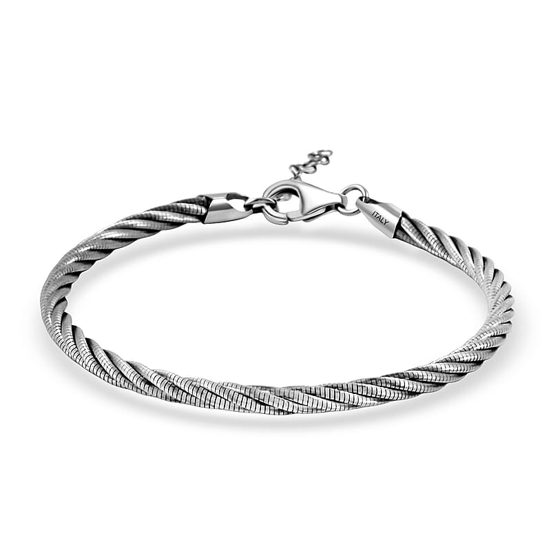 Italian Twisted Omega Chain Bracelet in Sterling Silver (7.25 In) 9.08 Grams