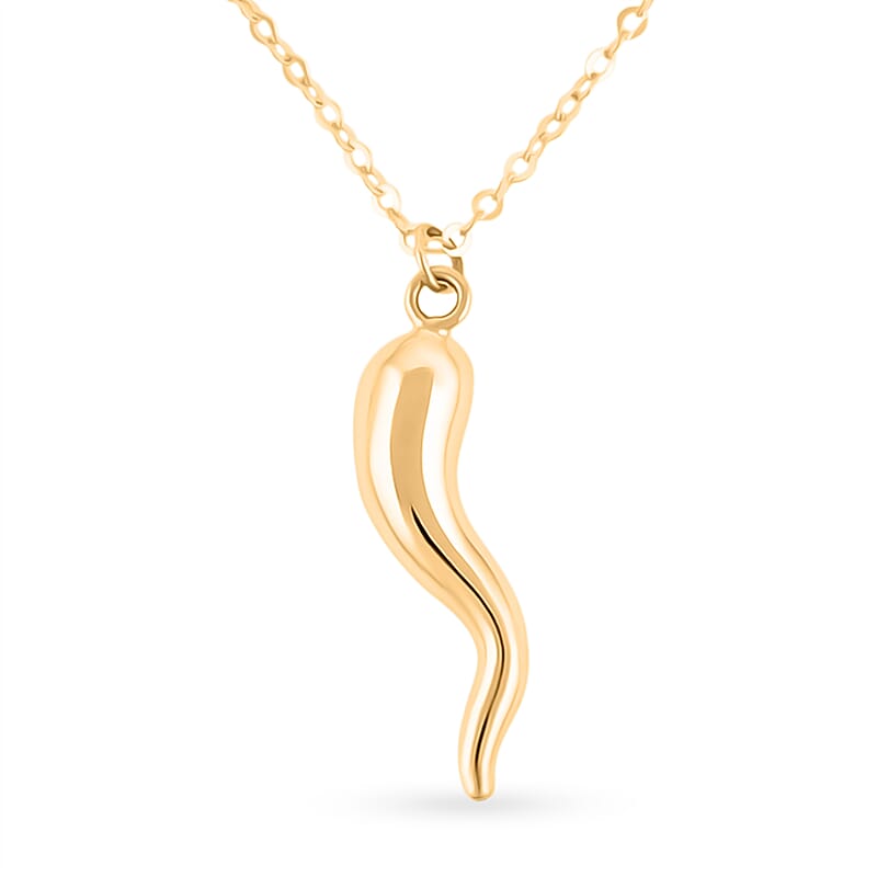 Italian Horn Pendant Necklace in 10K Yellow Gold 1.39 Grams 18-20 Inches