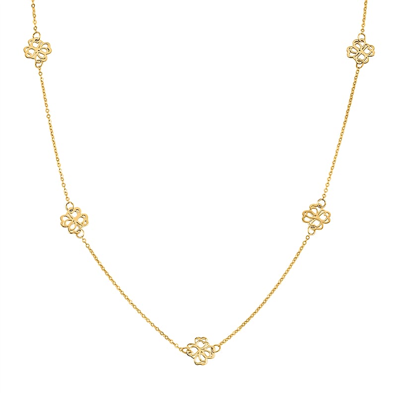 10K Yellow Gold Clover Stations Necklace (20 Inches) (1.25 g)