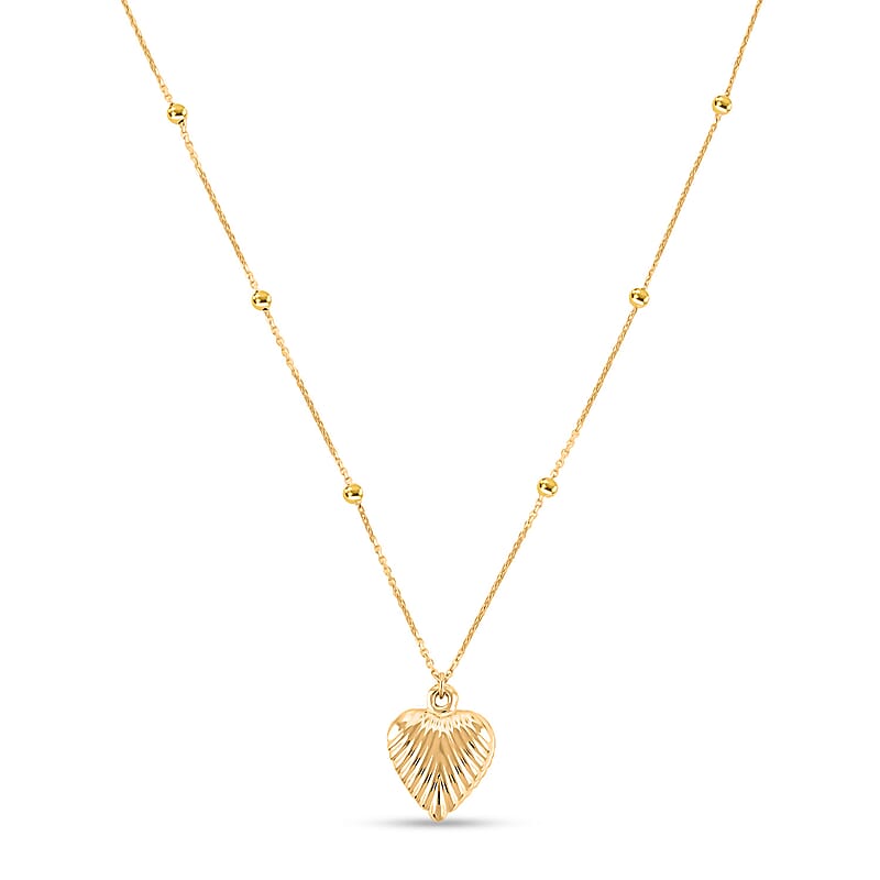 10K Yellow Gold Diamond-Cut Heart Beads Necklace (20 Inches) (1.57 g)