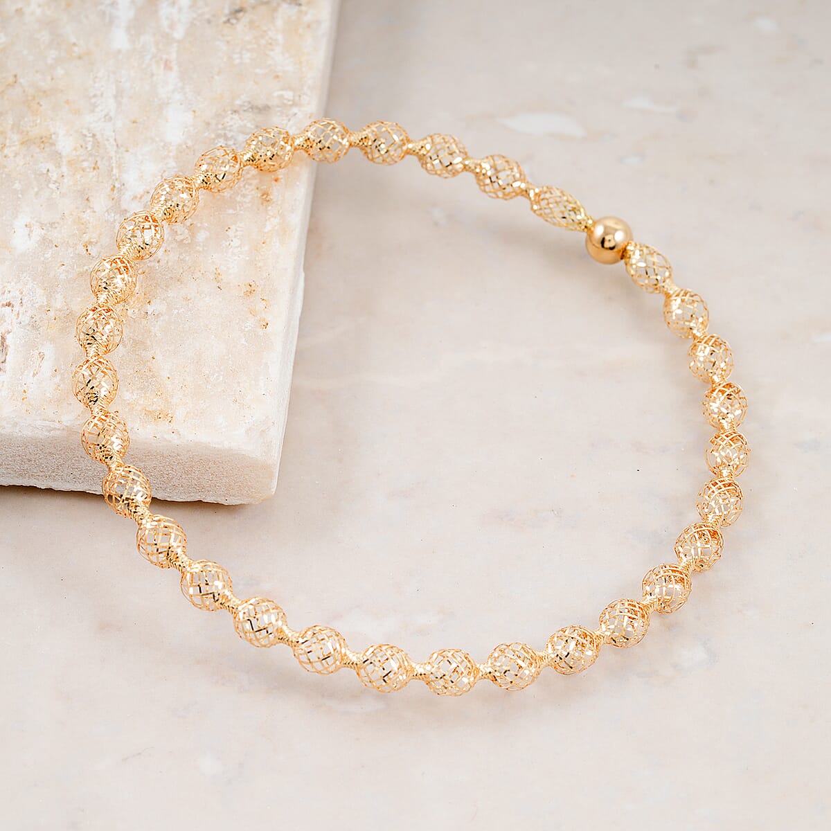 Italian Adjustable 18K Yellow Gold Mesh Stretch Bangle Bracelet (1.7 g) image number 1
