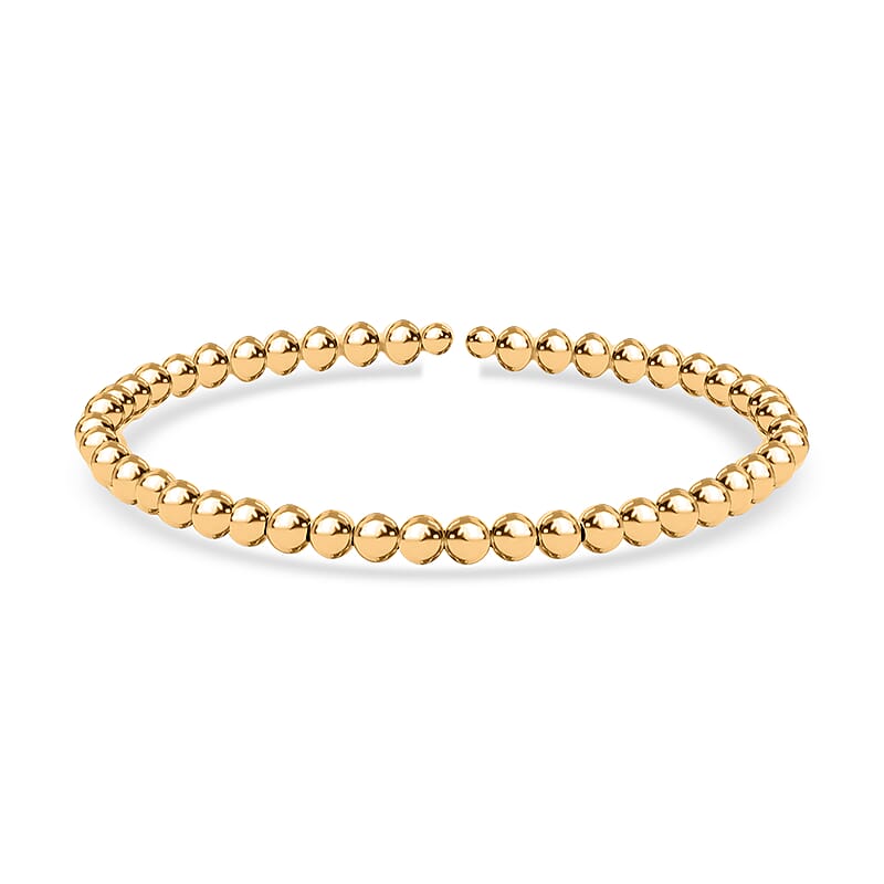 10K Yellow Gold 4mm Bead Flex Bangle Bracelet (Adjustable) 2.80g Included Titanium Weight