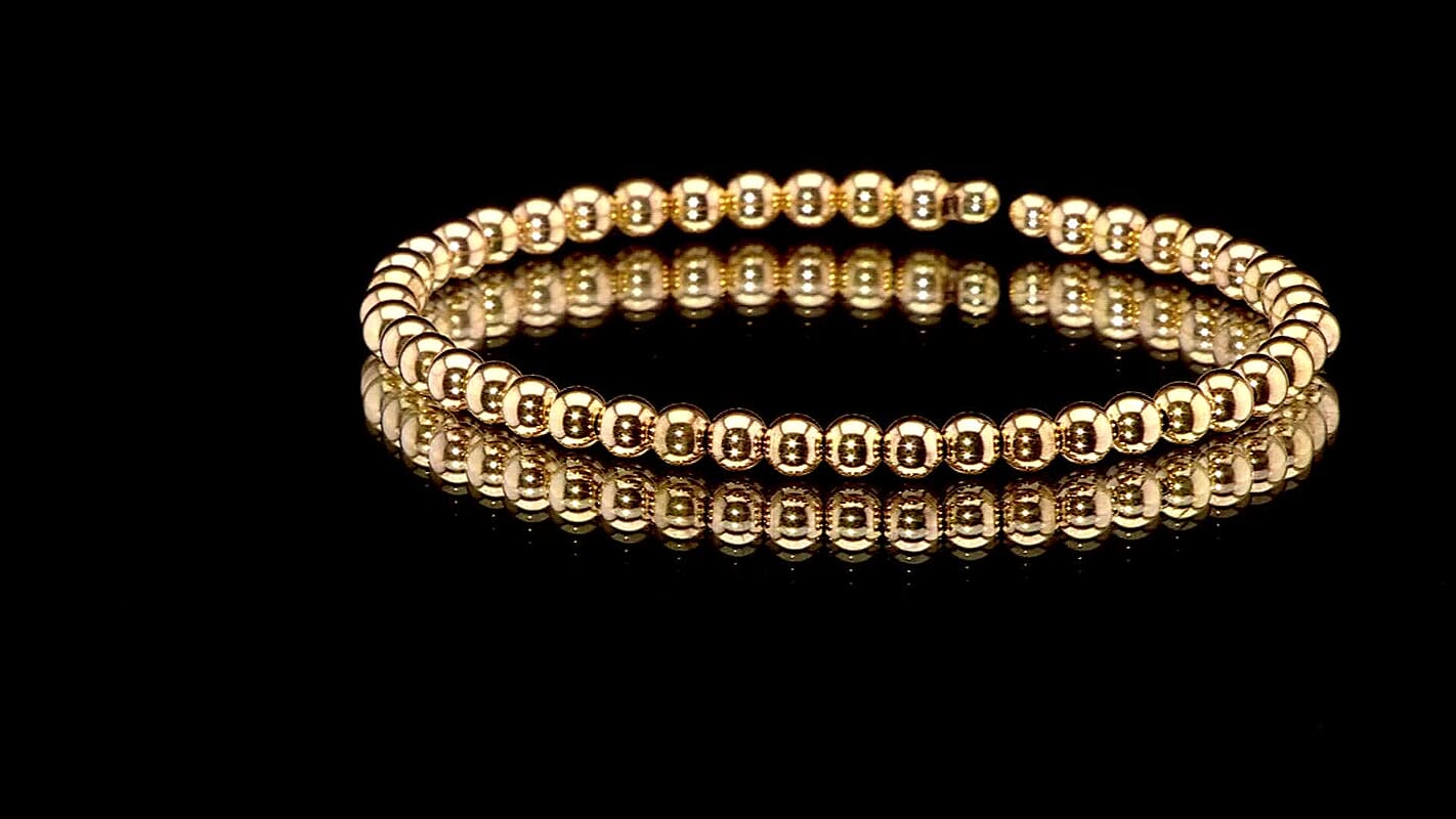 10K Yellow Gold 4mm Bead Flex Bangle Bracelet (Adjustable) 2.80g Included Titanium Weight