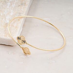 Italian 10K Yellow Gold Bypass Clover Flex Bangle Bracelet (7.0 In) (3 g)