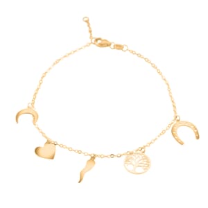 10K Yellow Gold Lucky Charms Chain Bracelet (7-7.5In) (1 g) (7.00 In)