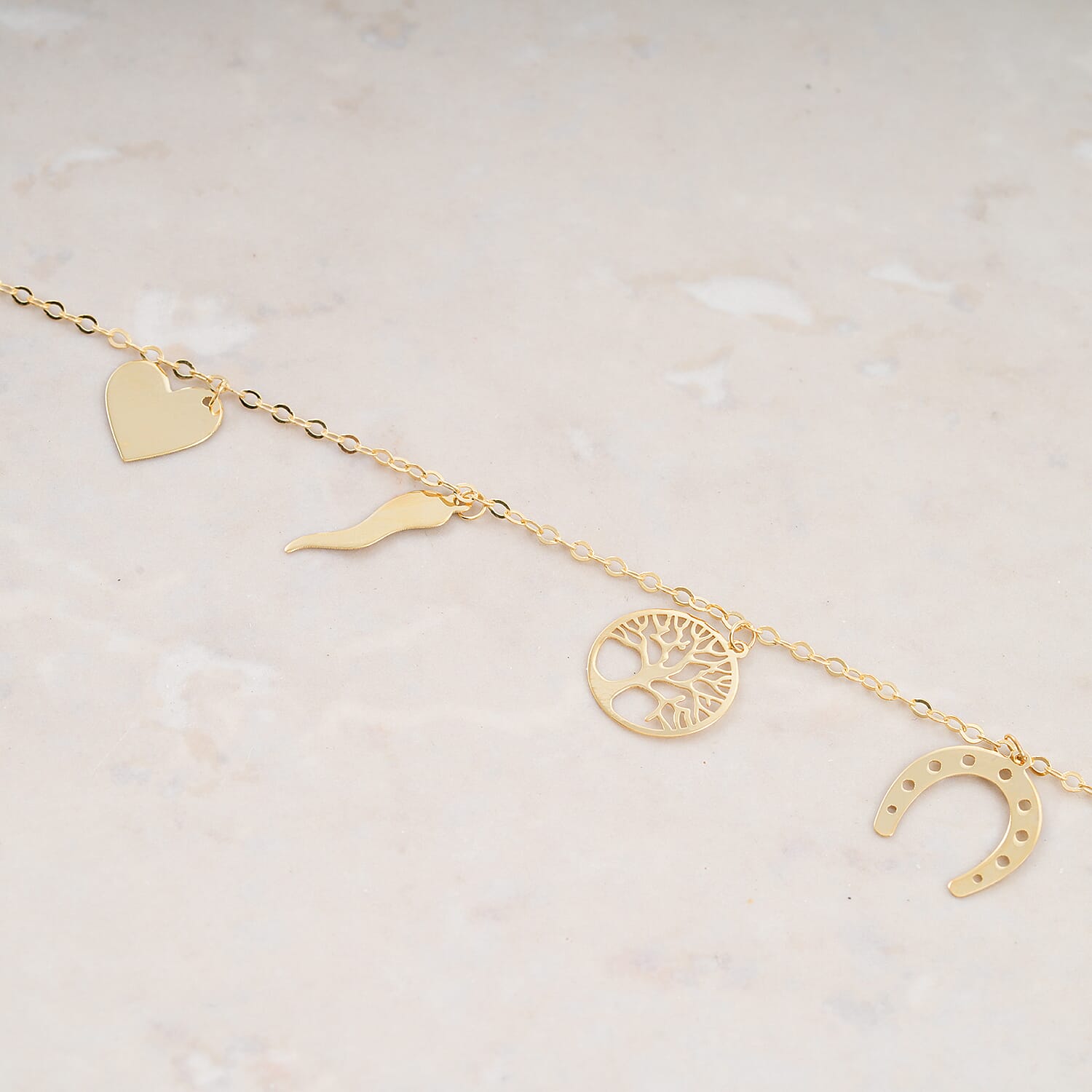10K Yellow Gold Lucky Charms Chain Bracelet (7-7.5In) (1 g)