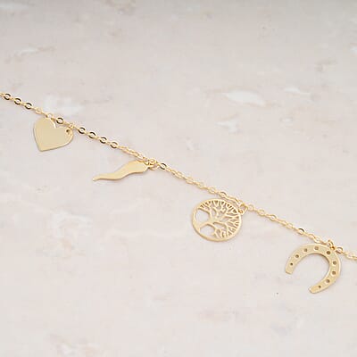 10K Yellow Gold Lucky Charms Chain Bracelet (7-7.5In) (1 g)
