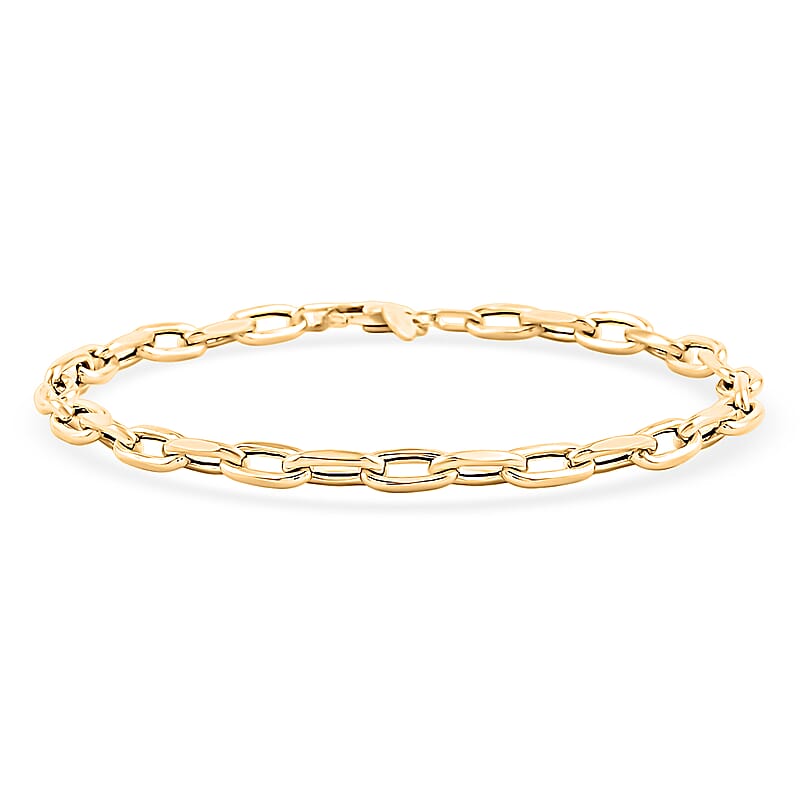 10K Yellow Gold Faceted Mirror Link Oval Bracelet (7.50 In) (2.42 g)