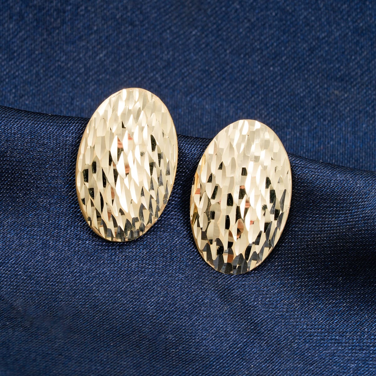 10K Yellow Gold Italian Diamond-Cut Oval Stud Earrings (1.36 g) image number 1