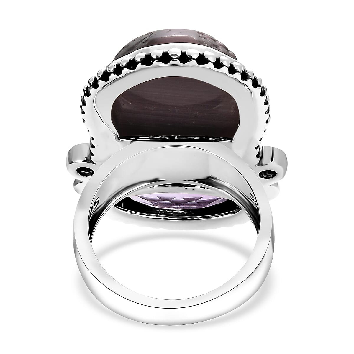 Sajen Silver African Amethyst Carved Buddha 22.90 ctw Ring in Rhodium Over Sterling Silver (Size 10.0)