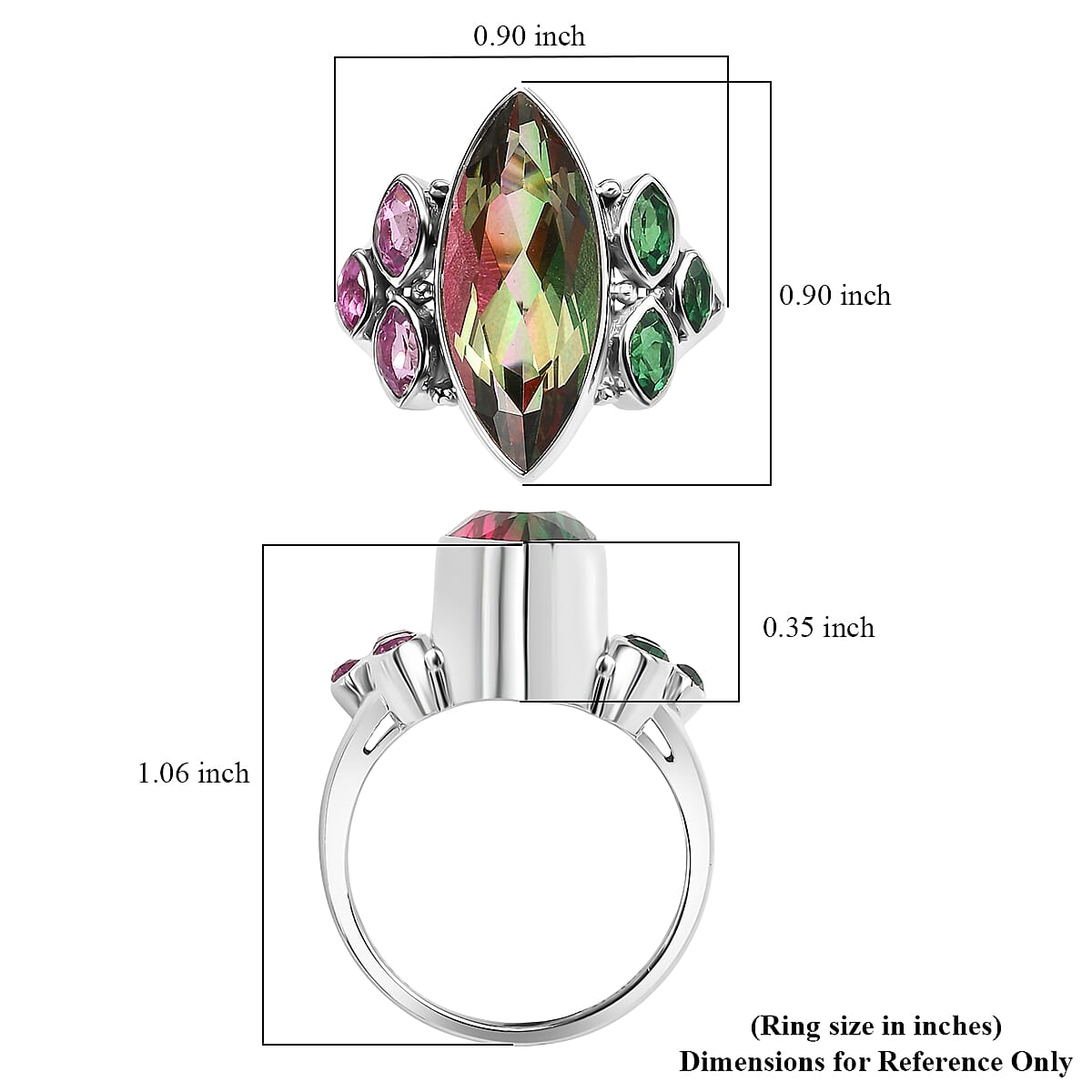 Sajen Silver Celestial Bi-Color Watermelon Doublet Quartz and Multi Gemstone 9.30 ctw Ring in Rhodium Over Sterling Silver (Size 10.0) image number 5