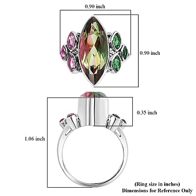 Sajen Silver Celestial Bi-Color Watermelon Doublet Quartz and Multi Gemstone 9.30 ctw Ring in Rhodium Over Sterling Silver (Size 10.0)