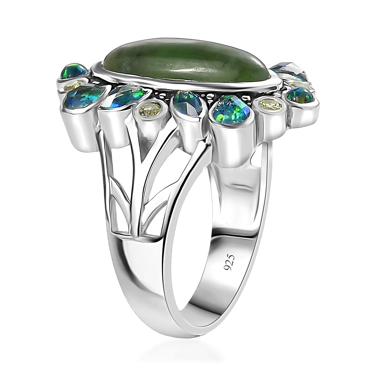 Sajen Silver Nephrite Jade and Multi Gemstone 8.00 ctw Ring in Rhodium Over Sterling Silver (Size 10.0) image number 3