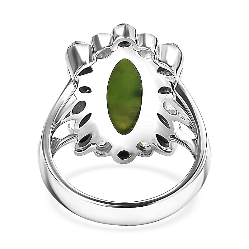 Sajen Silver Nephrite Jade and Multi Gemstone 8.00 ctw Ring in Rhodium Over Sterling Silver (Size 10.0)