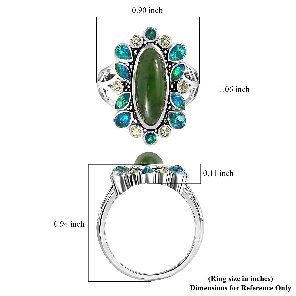 Sajen Silver Nephrite Jade and Multi Gemstone 8.00 ctw Ring in Rhodium Over Sterling Silver (Size 10.0) image number 5