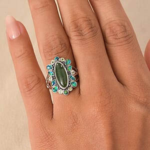 Sajen Silver Nephrite Jade and Multi Gemstone 8.00 ctw Ring in Rhodium Over Sterling Silver (Size 6.0)