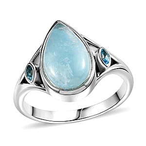 Sajen Silver Aquamarine and Swiss Blue Topaz 3.75 ctw Ring in Rhodium Over Sterling Silver (Size 10.0)