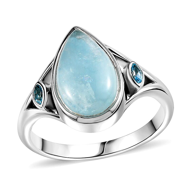 Sajen Silver Aquamarine and Swiss Blue Topaz 3.75 ctw Ring in Rhodium Over Sterling Silver (Size 10.0)