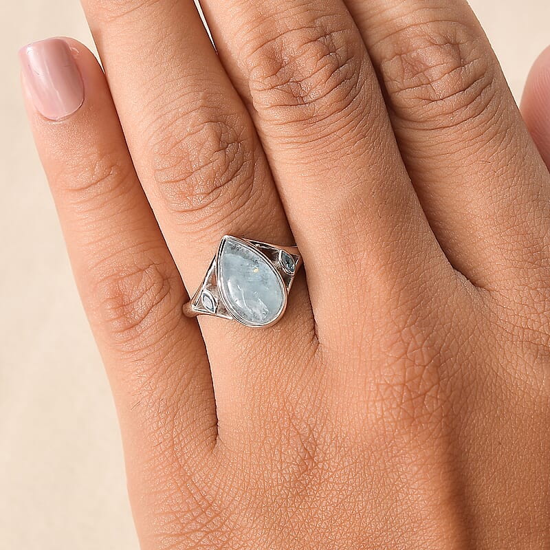 Sajen Silver Aquamarine and Swiss Blue Topaz 3.75 ctw Ring in Rhodium Over Sterling Silver (Size 10.0)