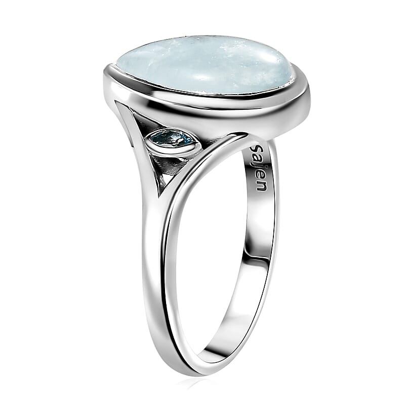 Sajen Silver Aquamarine and Swiss Blue Topaz 3.75 ctw Ring in Rhodium Over Sterling Silver (Size 10.0)