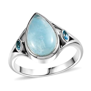 Sajen Silver Aquamarine and Swiss Blue Topaz 3.75 ctw Ring in Rhodium Over Sterling Silver (Size 7.0)