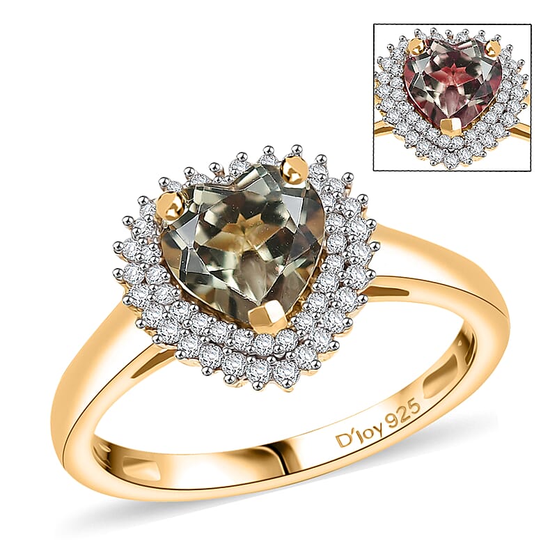 D'Joy AAA Turkizite and Moissanite 1.85 ctw Heart of Twilight Ring in 18K Vermeil Yellow Gold Over Sterling Silver (Size 10)