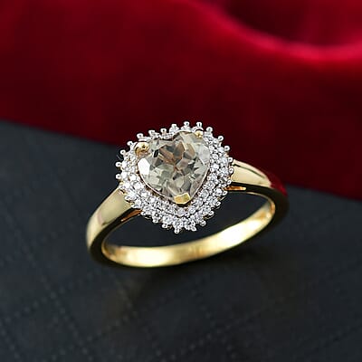 D'Joy AAA Turkizite and Moissanite 1.85 ctw Heart of Twilight Ring in 18K Vermeil Yellow Gold Over Sterling Silver (Size 10)