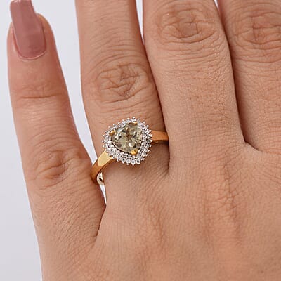 D'Joy AAA Turkizite and Moissanite 1.85 ctw Heart of Twilight Ring in 18K Vermeil Yellow Gold Over Sterling Silver (Size 10)