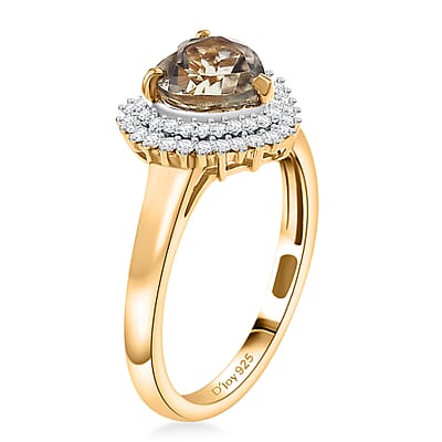 D'Joy AAA Turkizite and Moissanite 1.85 ctw Heart of Twilight Ring in 18K Vermeil Yellow Gold Over Sterling Silver (Size 10)