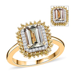 D'Joy AAA Turkizite, Natural Yellow and White Diamond 2.25 ctw Golden Mirage Ring in 18K Vermeil Yellow Gold Over Sterling Silver (Size 10)