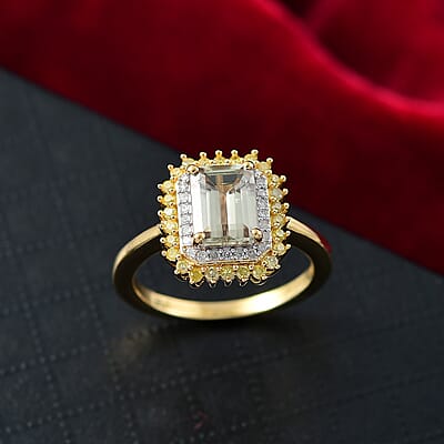 D'Joy AAA Turkizite, Natural Yellow and White Diamond 2.25 ctw Golden Mirage Ring in 18K Vermeil Yellow Gold Over Sterling Silver (Size 10)