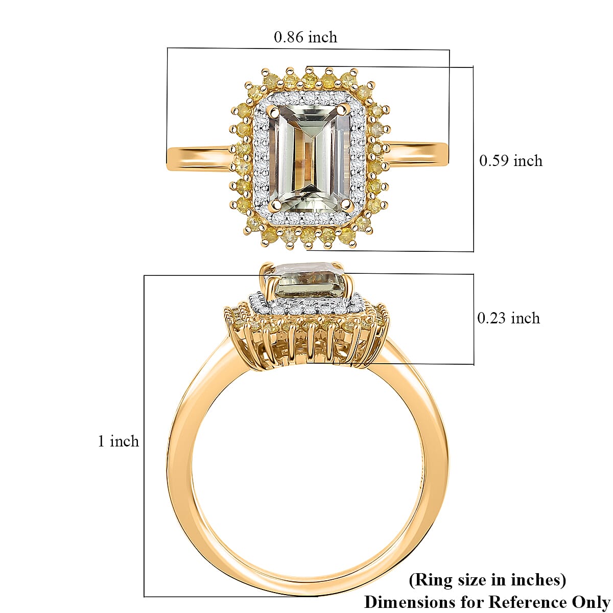 D'Joy AAA Turkizite, Natural Yellow and White Diamond 2.25 ctw Golden Mirage Ring in 18K Vermeil Yellow Gold Over Sterling Silver (Size 10)