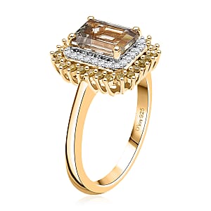 D'Joy AAA Turkizite, Natural Yellow and White Diamond 2.25 ctw Golden Mirage Ring in 18K Vermeil Yellow Gold Over Sterling Silver (Size 5.0)