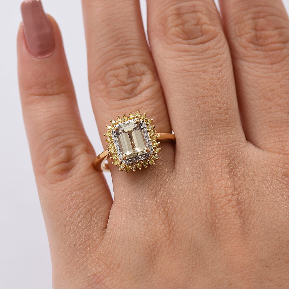 D'Joy AAA Turkizite, Natural Yellow and White Diamond 2.25 ctw Golden Mirage Ring in 18K Vermeil Yellow Gold Over Sterling Silver (Size 6.0) image number 2