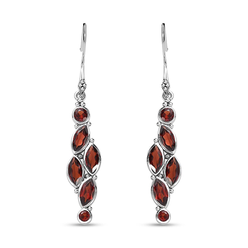 Sajen Silver Mozambique Garnet 6.70 ctw Earrings in Rhodium Over Sterling Silver