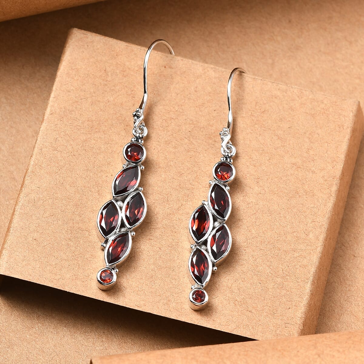 Sajen Silver Mozambique Garnet 6.70 ctw Earrings in Rhodium Over Sterling Silver image number 1