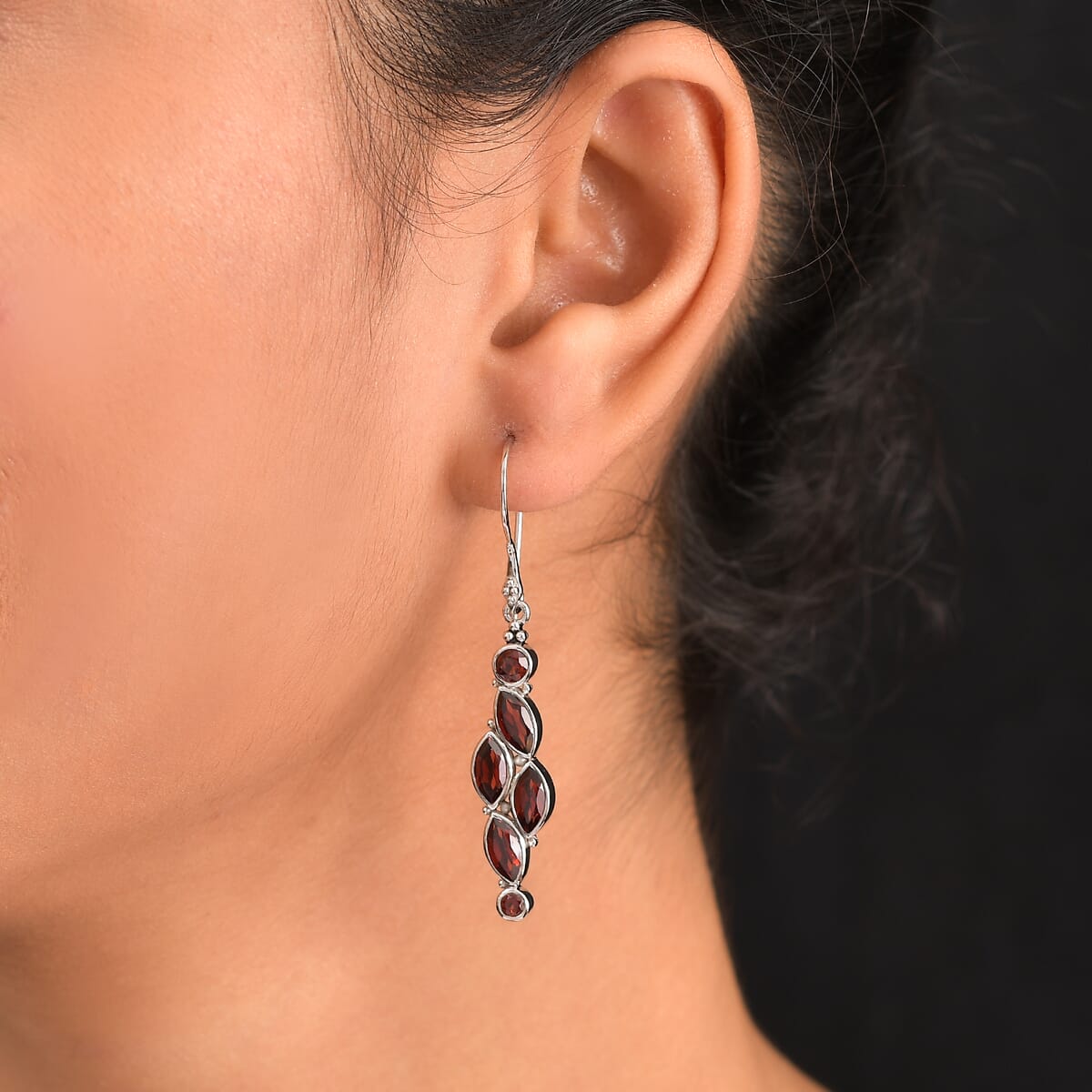 Sajen Silver Mozambique Garnet 6.70 ctw Earrings in Rhodium Over Sterling Silver image number 2