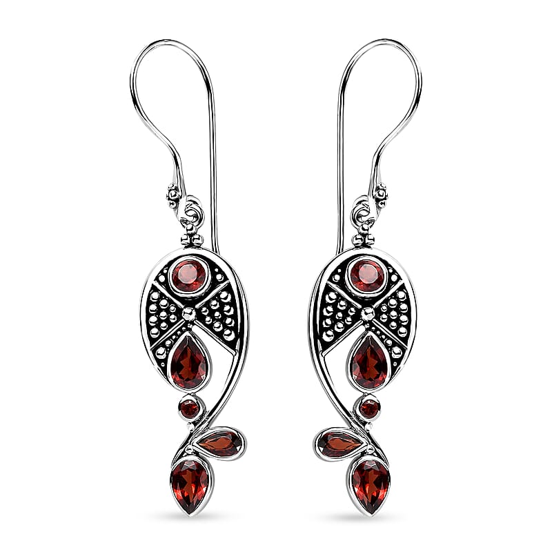 Sajen Silver Mozambique Garnet 3.50 ctw Earrings in Rhodium Over Sterling Silver