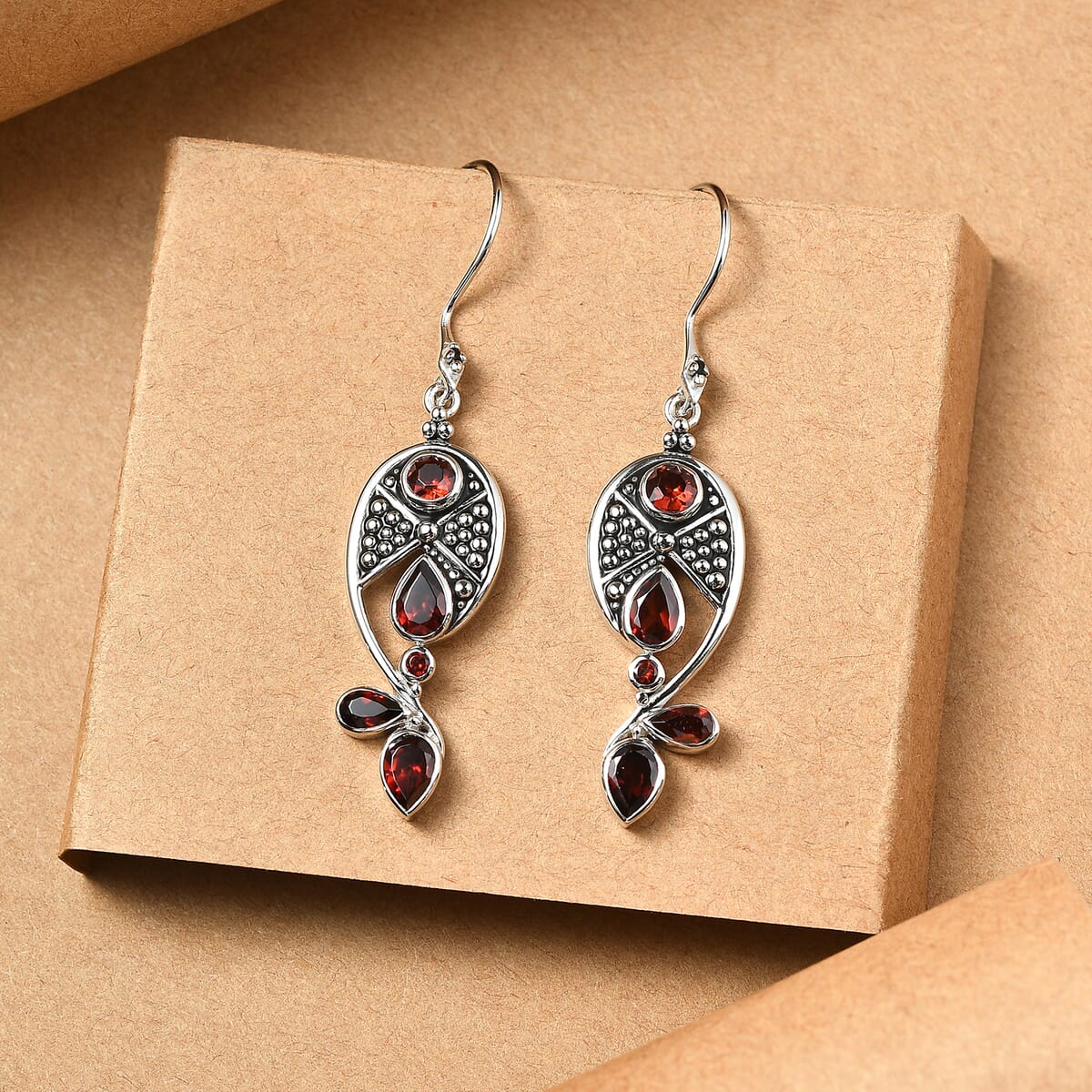 Sajen Silver Mozambique Garnet 3.50 ctw Earrings in Rhodium Over Sterling Silver image number 1