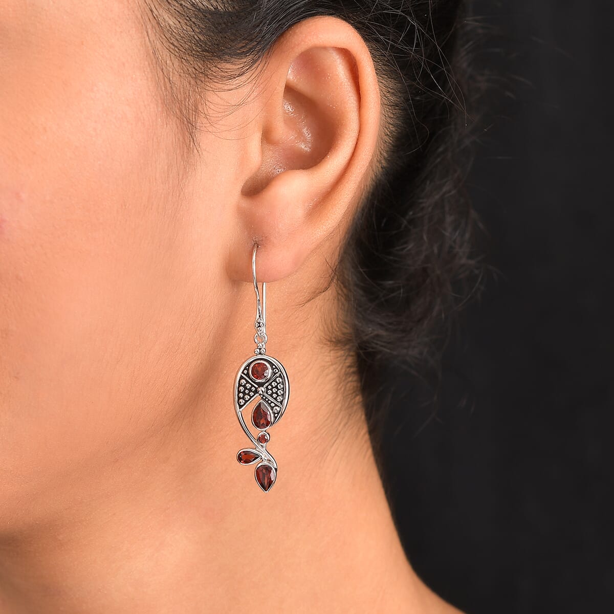 Sajen Silver Mozambique Garnet 3.50 ctw Earrings in Rhodium Over Sterling Silver image number 2