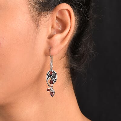 Sajen Silver Mozambique Garnet 3.50 ctw Earrings in Rhodium Over Sterling Silver